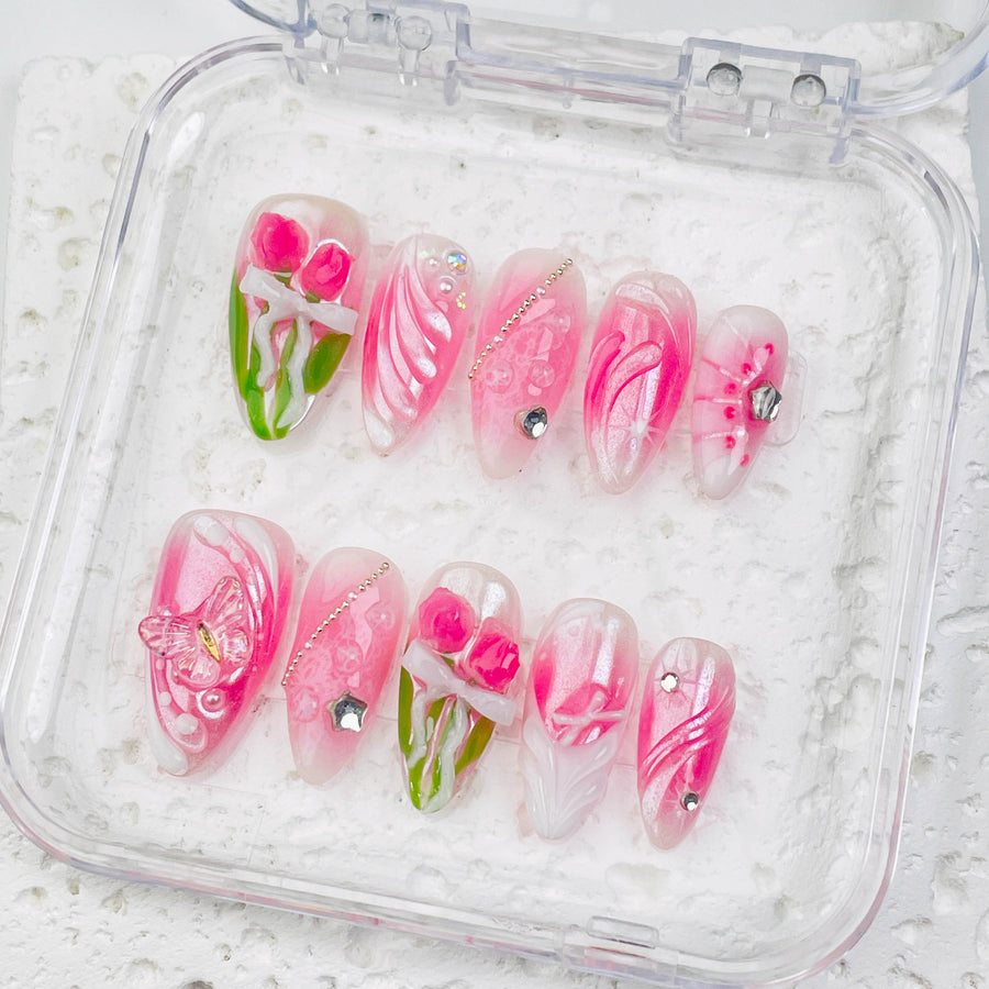 GAGUGAGU XR2-1001G Glossy Press-On Nails for Everyday Looks, Birthday Parties and Date Nights, S M L