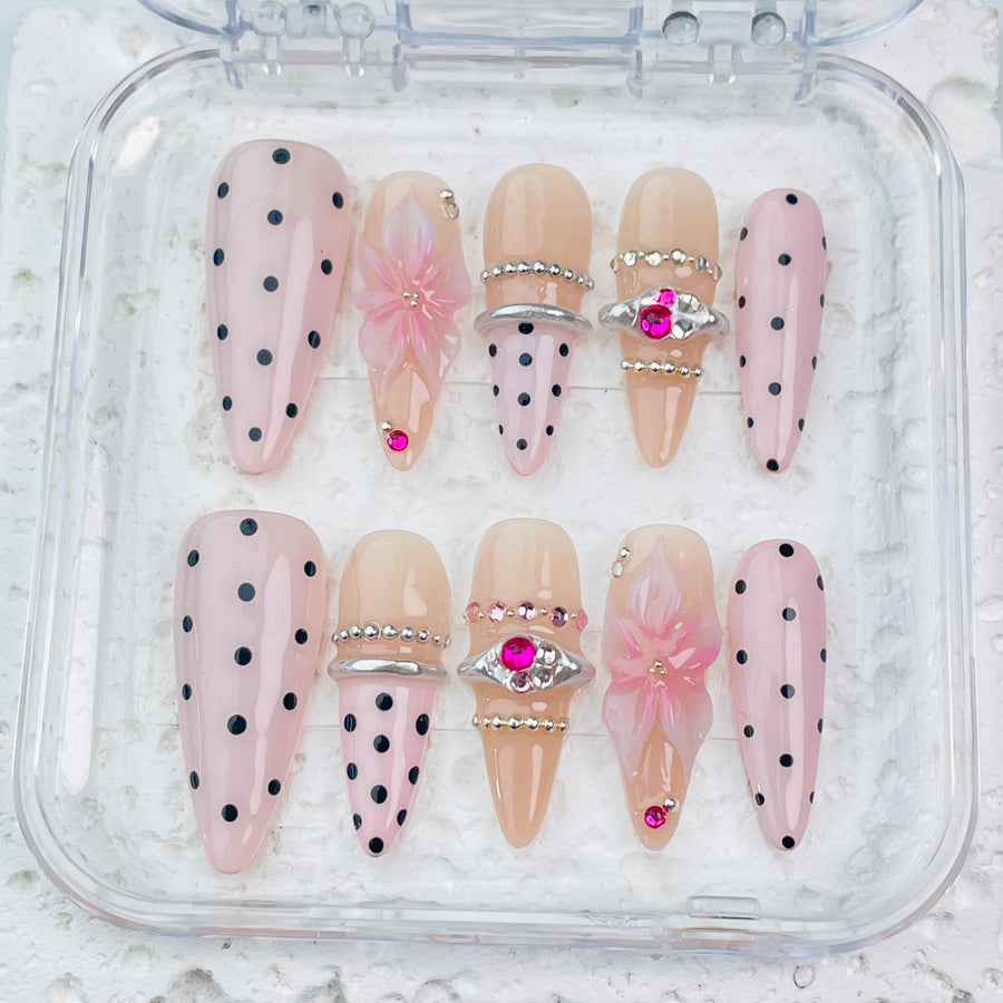 GAGUGAGU J3-1001H Glossy Press-On Nails for Everyday Looks, Birthday Parties and Date Nights, S M L
