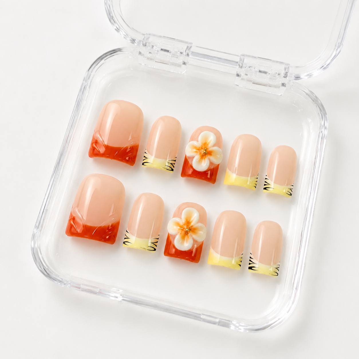 GAGUGAGU Nude Orange Fruit Charm Press-On Nails for Poolside Vacation, Glossy False Nails for Birthday Party, Date Night and Weekend Style, S M L