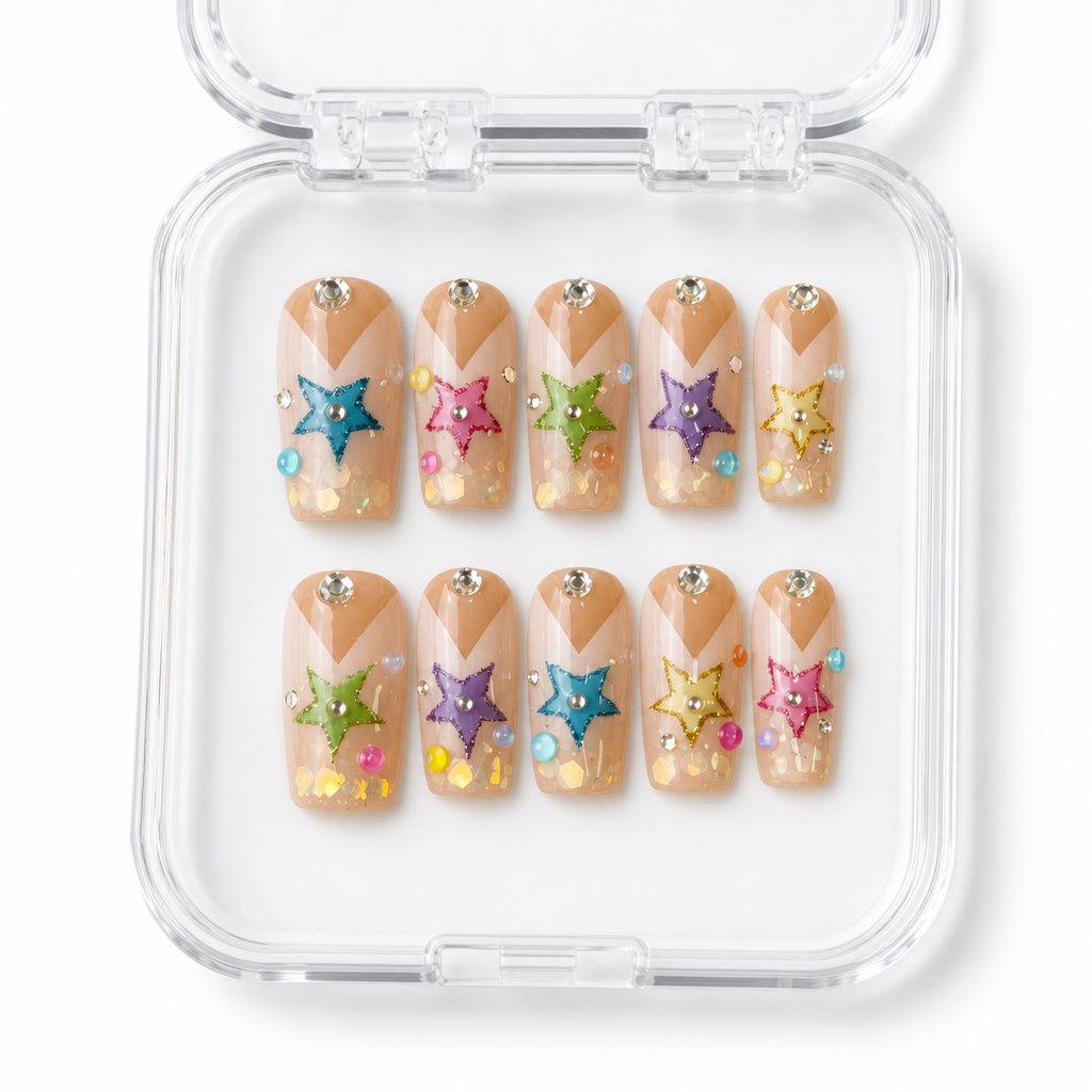 GAGUGAGU Peach Butterfly Garden Press-On Nails for Spring Picnic, Glossy False Nails for Birthday Party, Date Night and Weekend Style, S M L