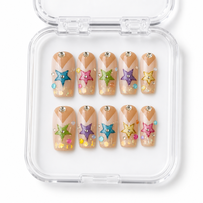 GAGUGAGU Peach Butterfly Garden Press-On Nails for Spring Picnic, Glossy False Nails for Birthday Party, Date Night and Weekend Style, S M L
