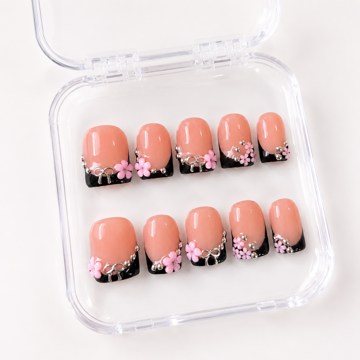 GAGUGAGU Blush Glitter Ombre Press-On Nails for Bridal Shower, Glossy False Nails for Birthday Party, Date Night and Weekend Style, S M L