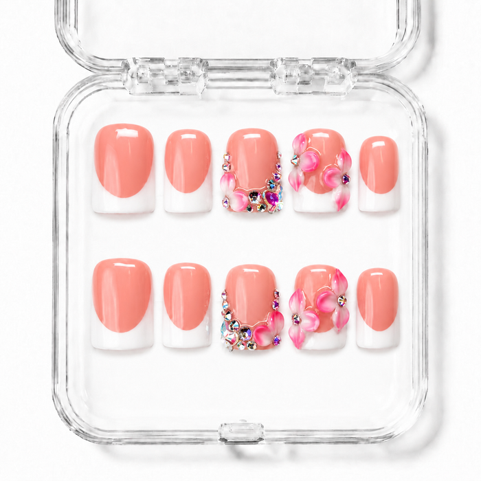 GAGUGAGU Pink Butterfly Rhinestone Press-On Nails for Birthday Glam, Glossy False Nails for Birthday Party, Date Night and Weekend Style, S M L