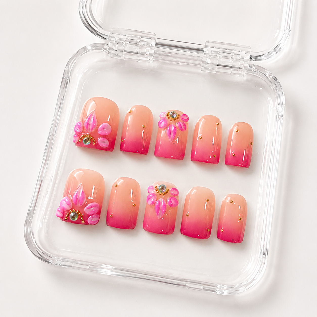 GAGUGAGU Hot Pink Daisy Press-On Nails for Birthday Party, Glossy False Nails for Birthday Party, Date Night and Weekend Style, S M L