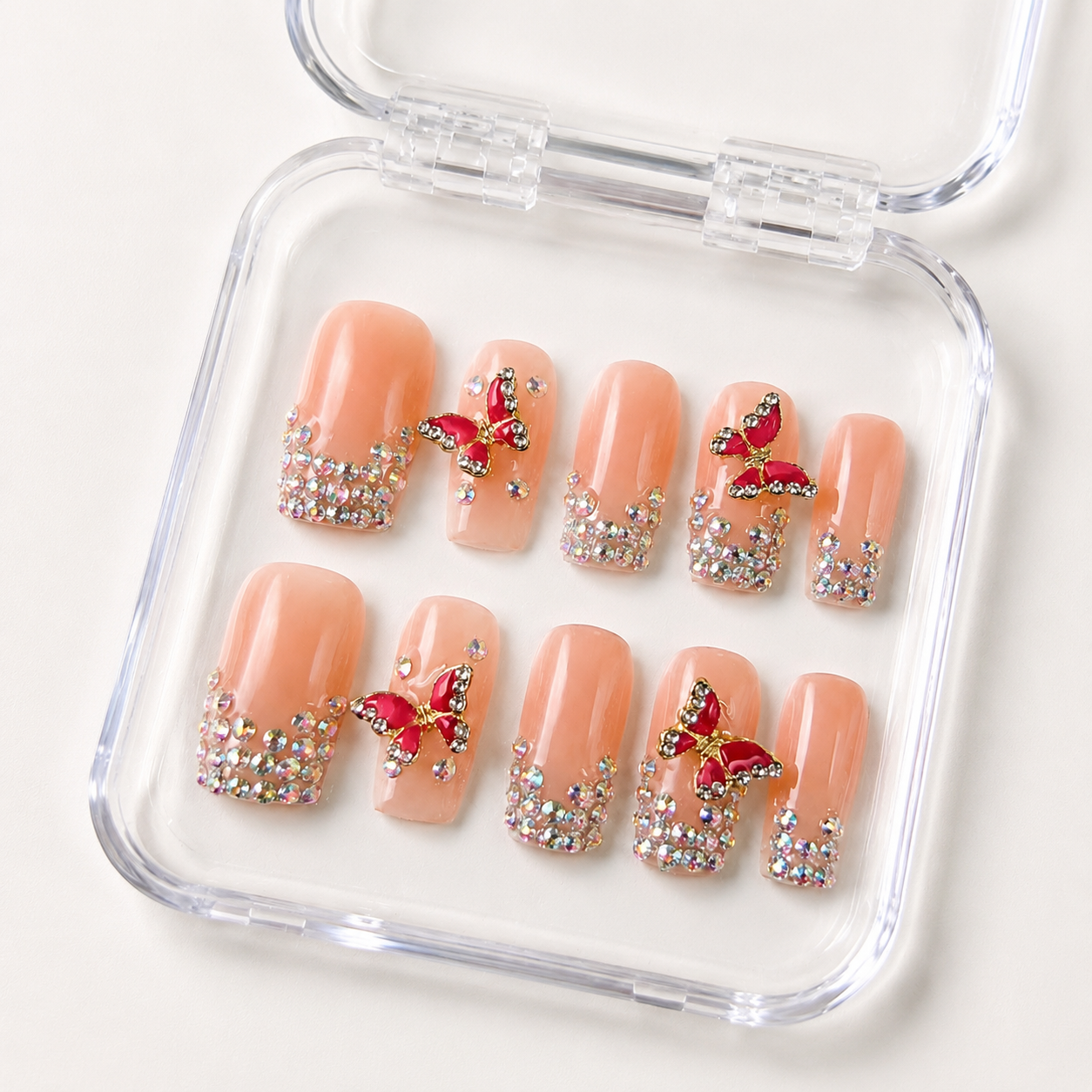 GAGUGAGU Nude Pearl Bow Press-On Nails for Bridal Shower, Glossy False Nails for Birthday Party, Date Night and Weekend Style, S M L