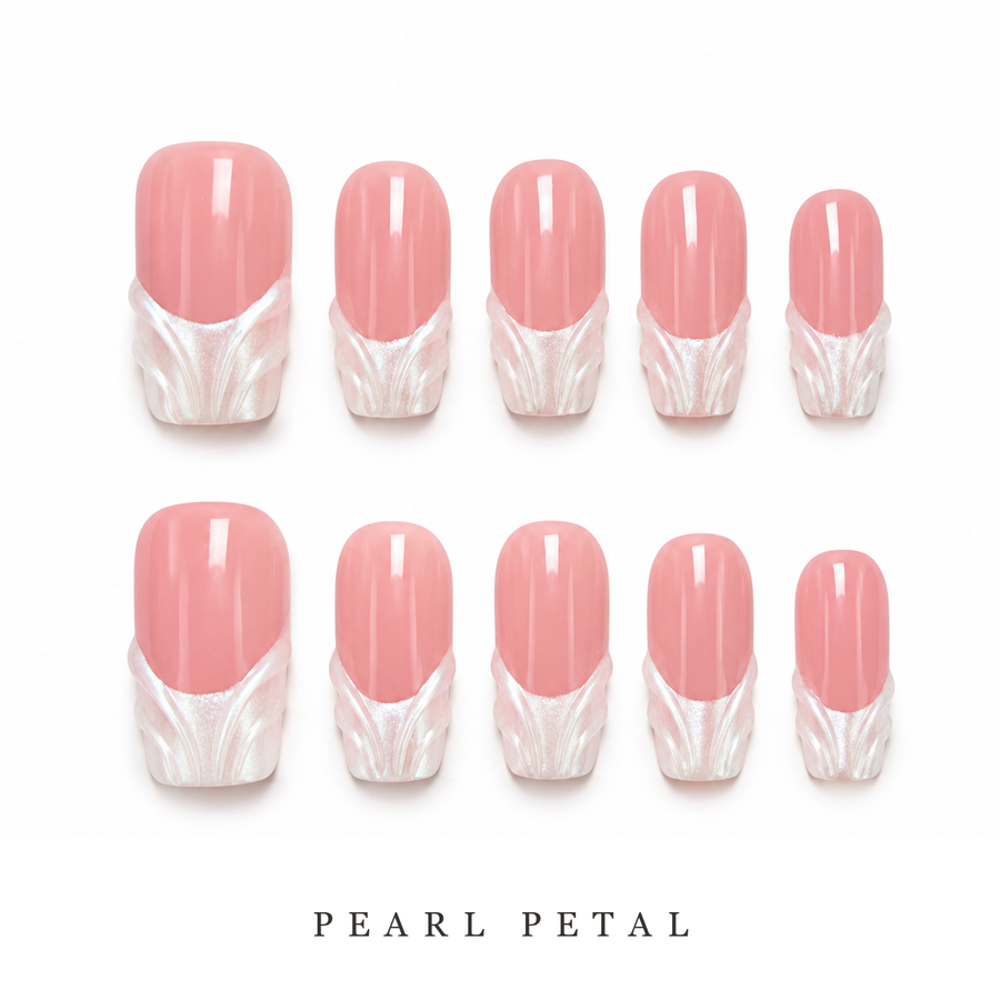 GAGUGAGU Soft Pink Petal Press-On Nails for Wedding Guest Looks, Glossy False Nails for Birthday Party, Date Night and Weekend Style, S M L