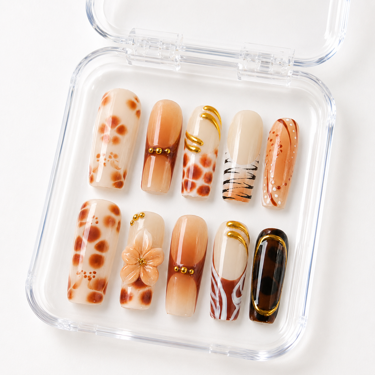 GAGUGAGU Brown Cow Print Press-On Nails for Country Concert, Glossy False Nails for Birthday Party, Date Night and Weekend Style, S M L