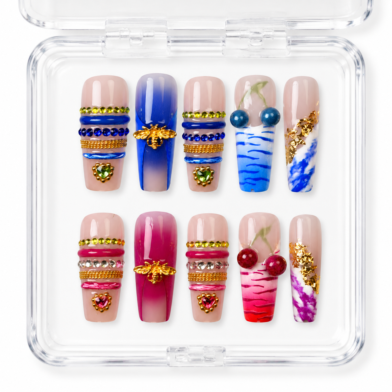 GAGUGAGU Colorful Stripe Graphic Press-On Nails for Festival Season, Glossy False Nails for Birthday Party, Date Night and Weekend Style, S M L