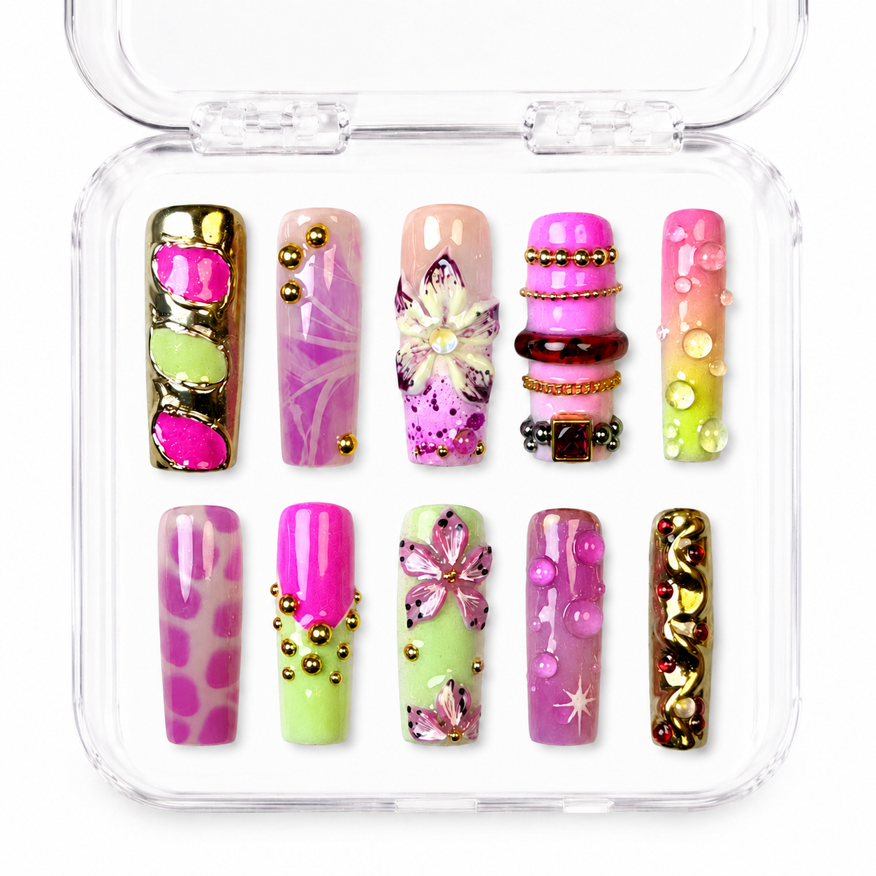 GAGUGAGU Pink Cartoon Graphic Press-On Nails for Birthday Party, Glossy False Nails for Birthday Party, Date Night and Weekend Style, S M L