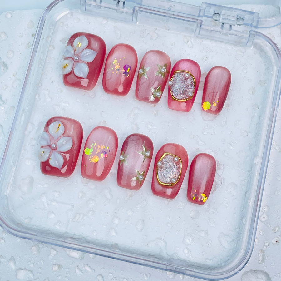 GAGUGAGU XR-108G Glossy Press-On Nails for Everyday Looks, Birthday Parties and Date Nights, S M L