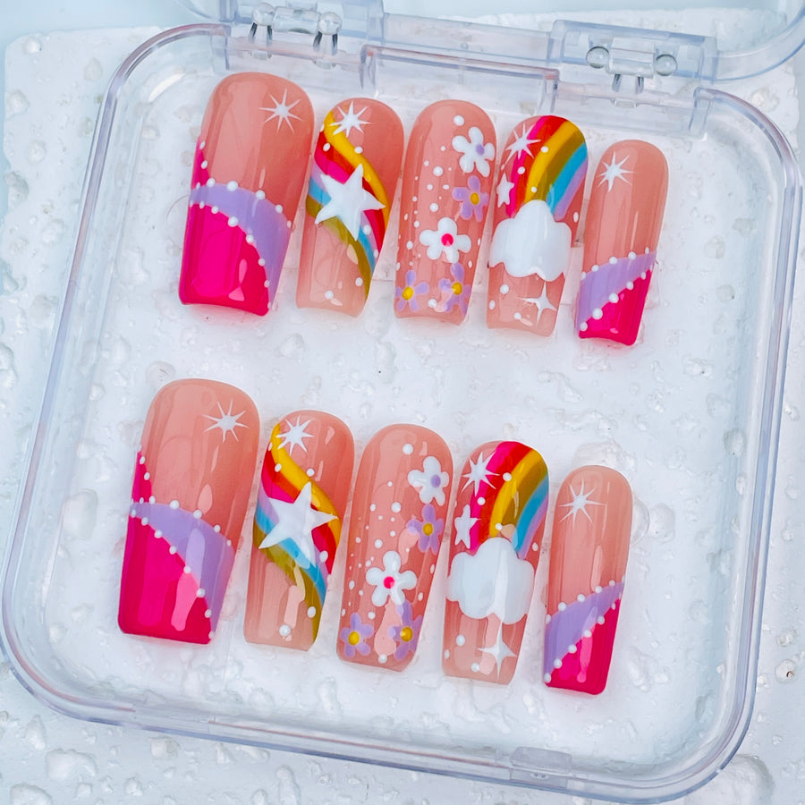GAGUGAGU F3-824G Glossy Press-On Nails for Everyday Looks, Birthday Parties and Date Nights, S M L