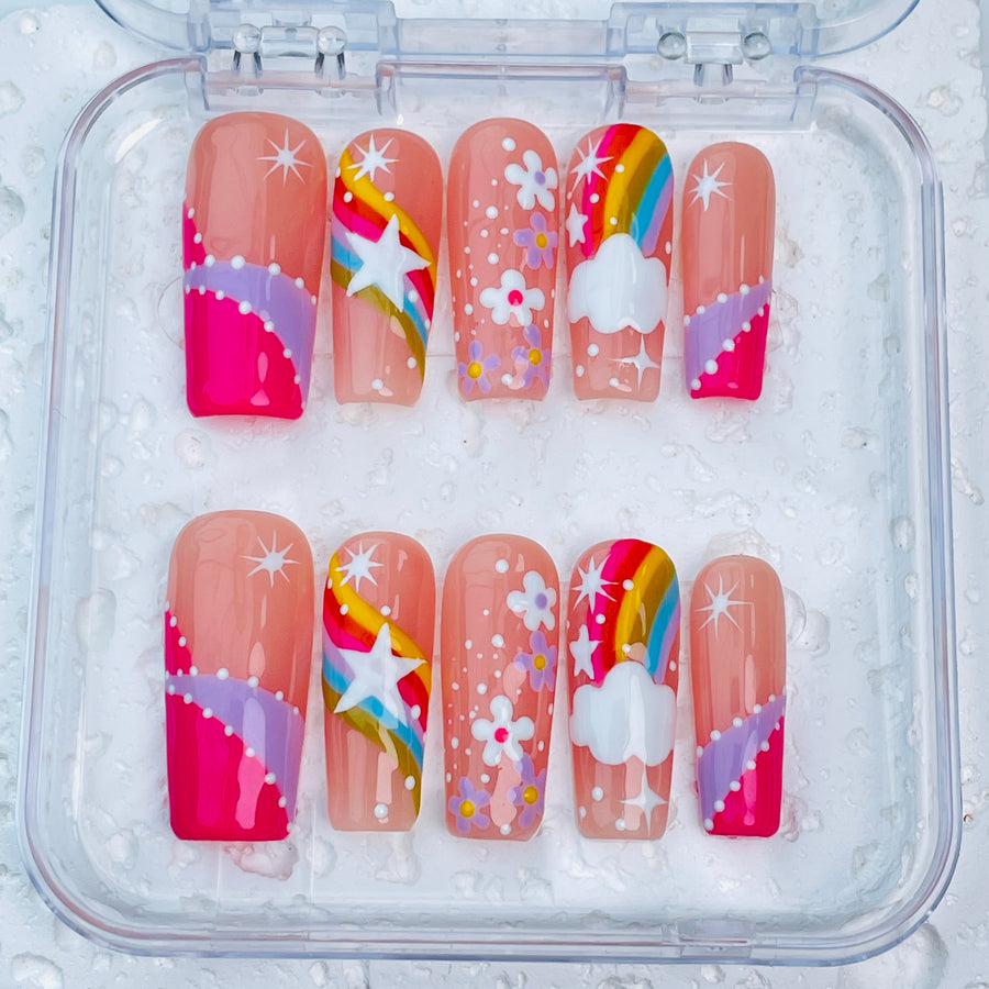 GAGUGAGU F3-824G Glossy Press-On Nails for Everyday Looks, Birthday Parties and Date Nights, S M L