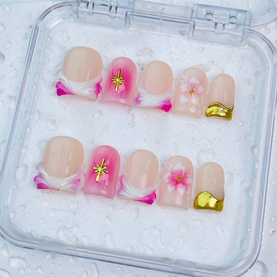 GAGUGAGU F2-1005G Glossy Press-On Nails for Everyday Looks, Birthday Parties and Date Nights, S M L