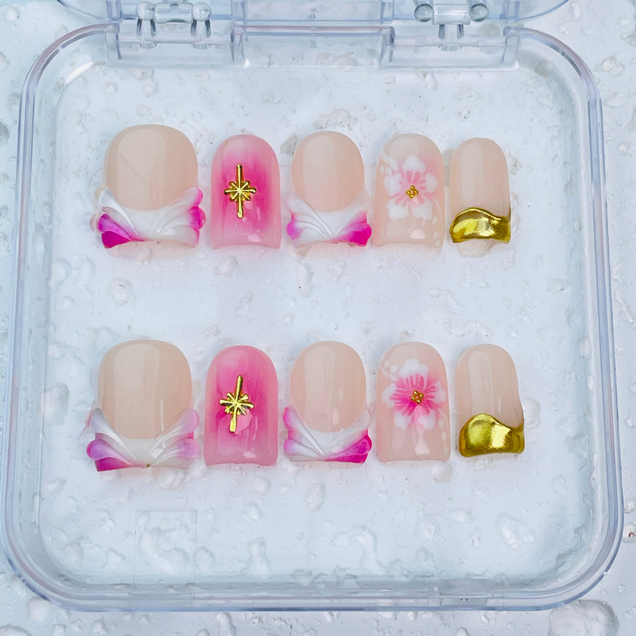 GAGUGAGU F2-1005G Glossy Press-On Nails for Everyday Looks, Birthday Parties and Date Nights, S M L