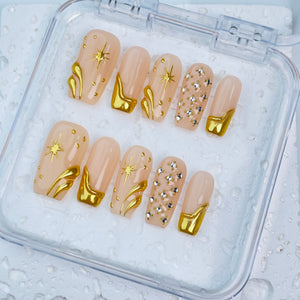GAGUGAGU F2-1007G Glossy Press-On Nails for Everyday Looks, Birthday Parties and Date Nights, S M L