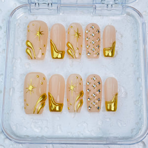 GAGUGAGU F2-1007G Glossy Press-On Nails for Everyday Looks, Birthday Parties and Date Nights, S M L