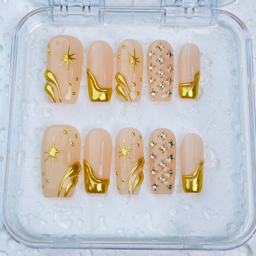 GAGUGAGU F2-1007G Glossy Press-On Nails for Everyday Looks, Birthday Parties and Date Nights, S M L
