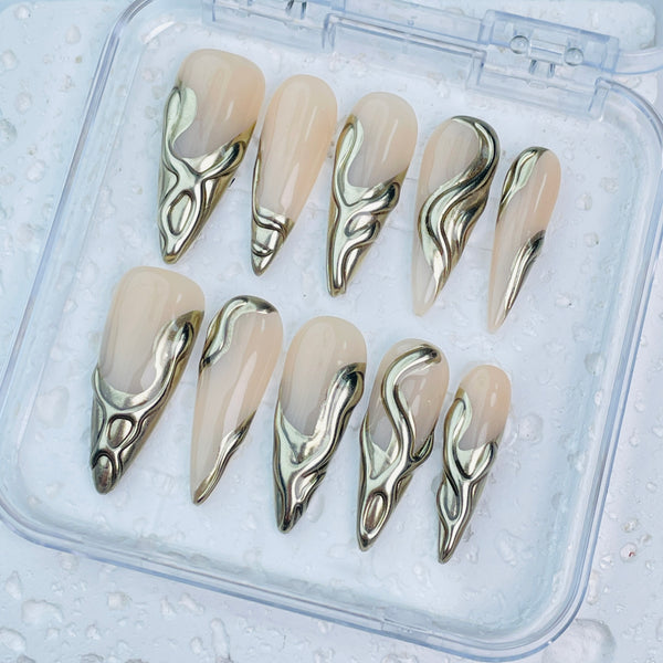GAGUGAGU J3-1003G Glossy Press-On Nails for Everyday Looks, Birthday Parties and Date Nights, S M L