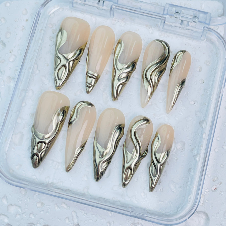 GAGUGAGU J3-1003G Glossy Press-On Nails for Everyday Looks, Birthday Parties and Date Nights, S M L