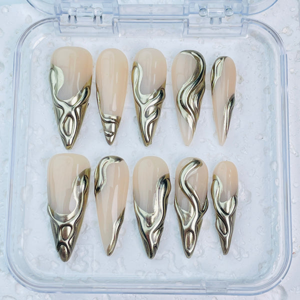 GAGUGAGU J3-1003G Glossy Press-On Nails for Everyday Looks, Birthday Parties and Date Nights, S M L