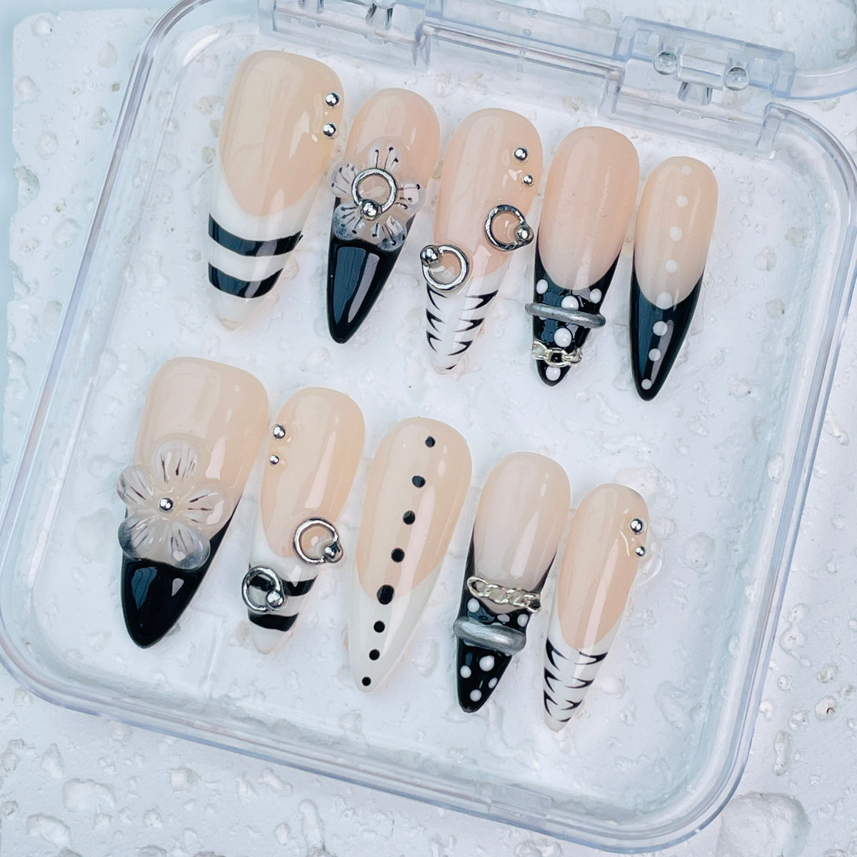 GAGUGAGU J3-501G Glossy Press-On Nails for Everyday Looks, Birthday Parties and Date Nights, S M L