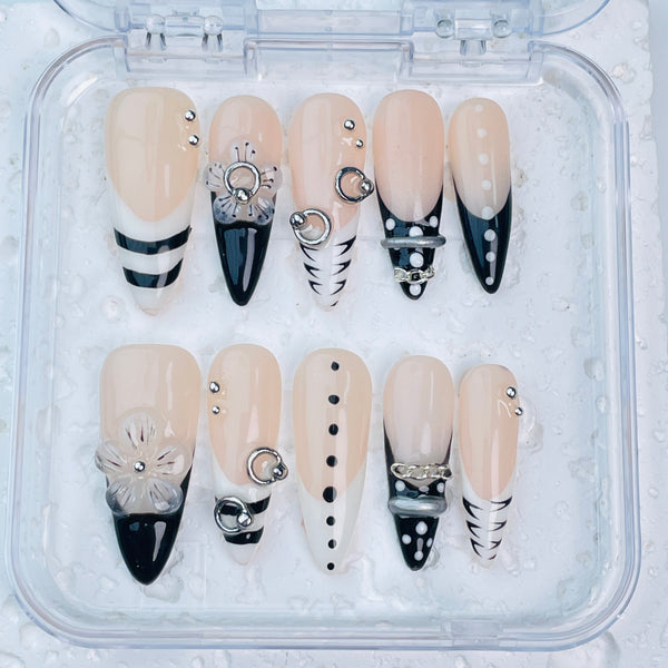 GAGUGAGU J3-501G Glossy Press-On Nails for Everyday Looks, Birthday Parties and Date Nights, S M L