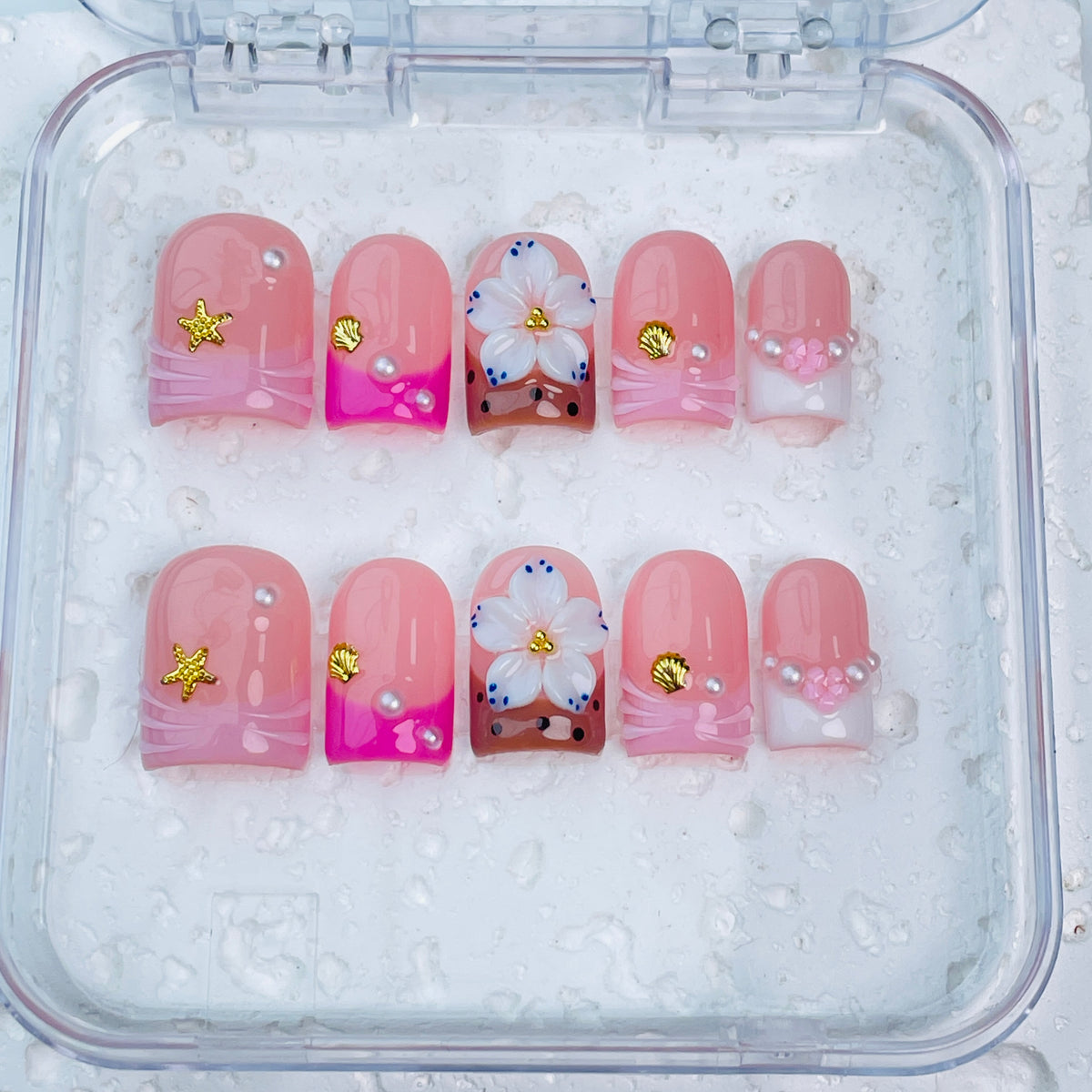 GAGUGAGU F2-006G Glossy Press-On Nails for Everyday Looks, Birthday Parties and Date Nights, S M L