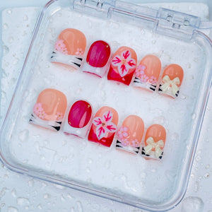 GAGUGAGU Pink Cherry Blush Press-On Nails for Spring Brunch, Glossy False Nails for Birthday Party, Date Night and Weekend Style, S M L