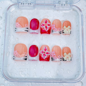 GAGUGAGU Pink Cherry Blush Press-On Nails for Spring Brunch, Glossy False Nails for Birthday Party, Date Night and Weekend Style, S M L
