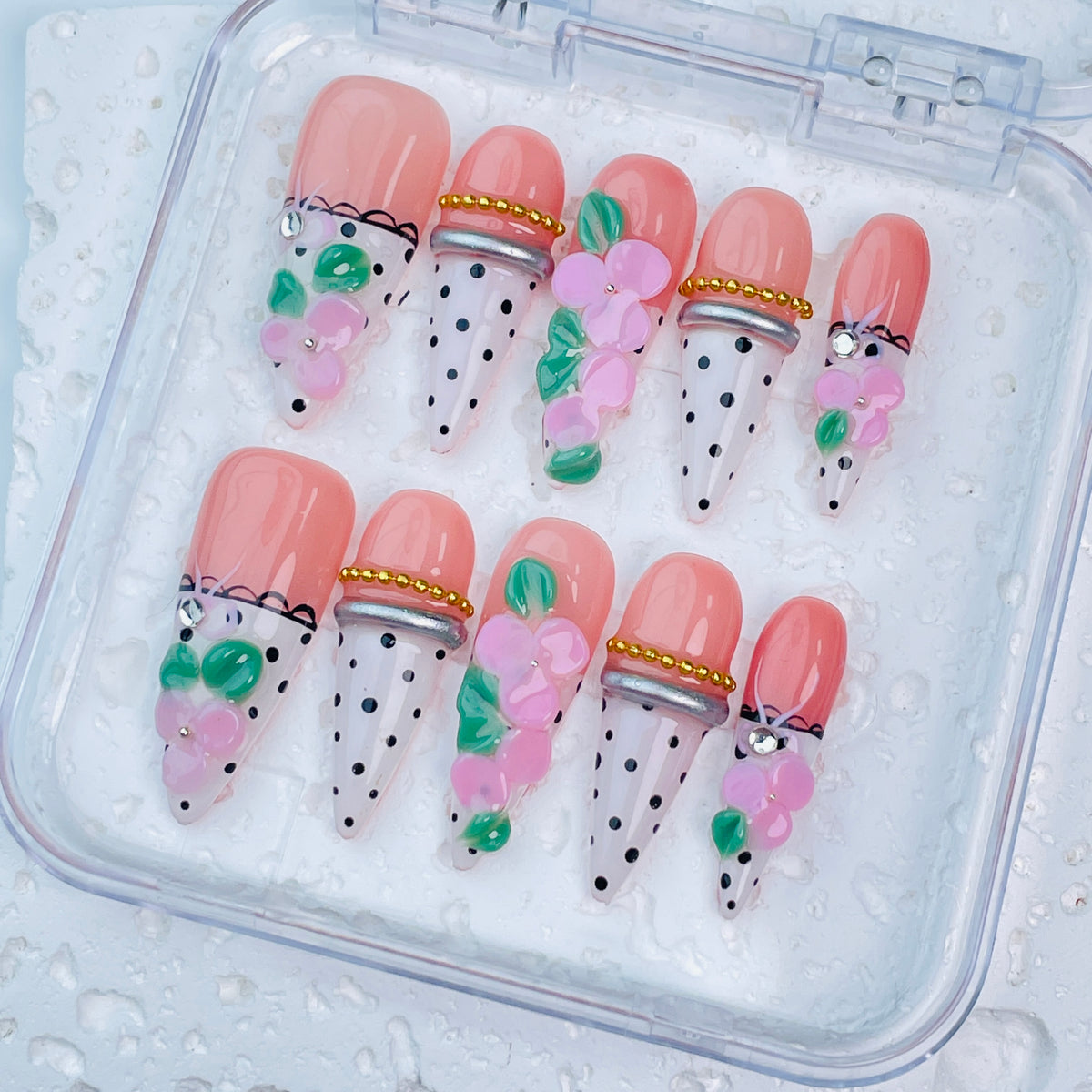 GAGUGAGU J3-504G Glossy Press-On Nails for Everyday Looks, Birthday Parties and Date Nights, S M L
