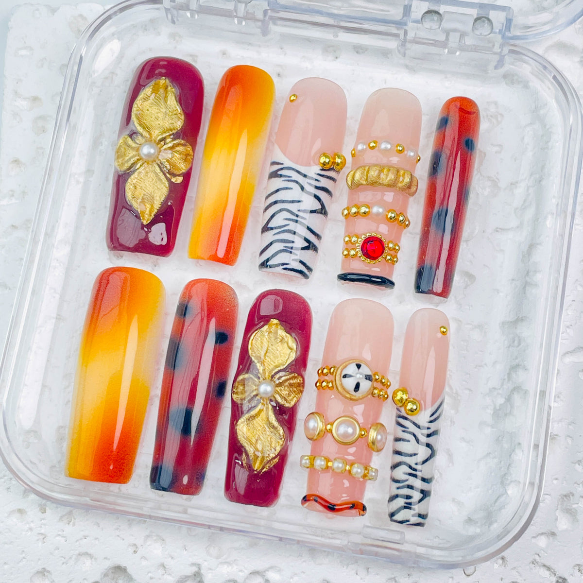 GAGUGAGU Amber Tortoise Shell Press-On Nails for Autumn Date Night, Glossy False Nails for Birthday Party, Date Night and Weekend Style, S M L