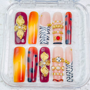 GAGUGAGU Amber Tortoise Shell Press-On Nails for Autumn Date Night, Glossy False Nails for Birthday Party, Date Night and Weekend Style, S M L