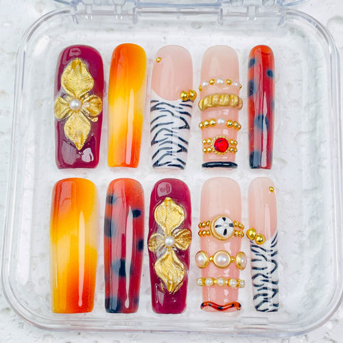 GAGUGAGU Amber Tortoise Shell Press-On Nails for Autumn Date Night, Glossy False Nails for Birthday Party, Date Night and Weekend Style, S M L