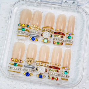 GAGUGAGU White Gold Pearl Press-On Nails for Bridal Events, Glossy False Nails for Birthday Party, Date Night and Weekend Style, S M L