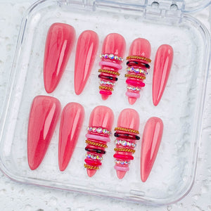 GAGUGAGU Red Heart Stiletto Press-On Nails for Valentine Date, Glossy False Nails for Birthday Party, Date Night and Weekend Style, S M L