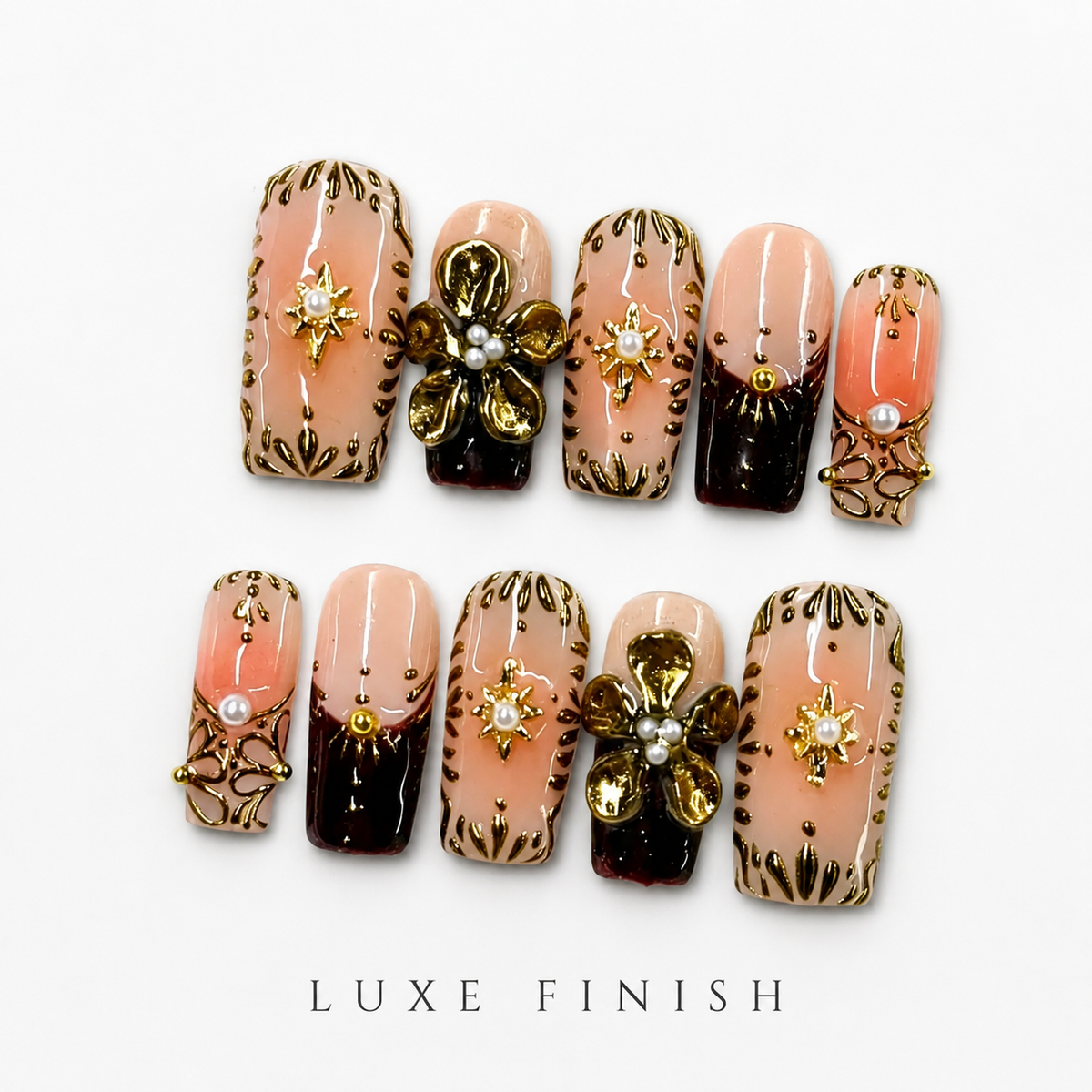 Medium Square Press On Nails - Purple french tip nails, 3d rh...