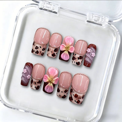 Medium Square Press On Nails - White pearl heart nails, 3d rh...