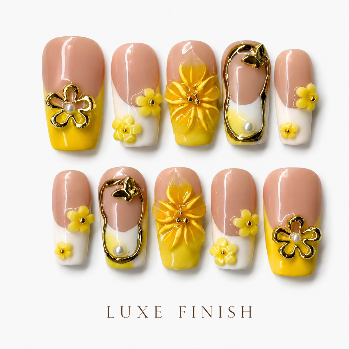 Medium Square Press On Nails - Rainbow marble pattern nails...