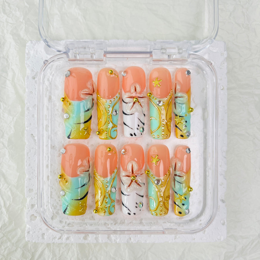 GAGUGAGU F3-045G Glossy Press-On Nails for Everyday Looks, Birthday Parties and Date Nights, S M L