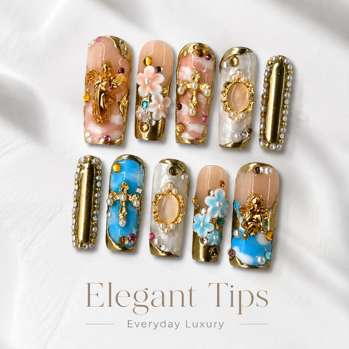 Medium Square Press On Nails - Pink glitter sparkle nails, 3d...