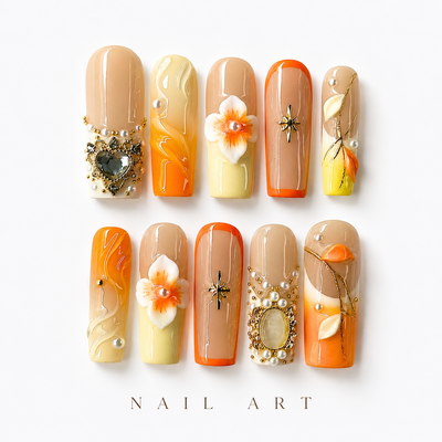 Medium Square Press On Nails - Red bow design nails, 3d rhine...