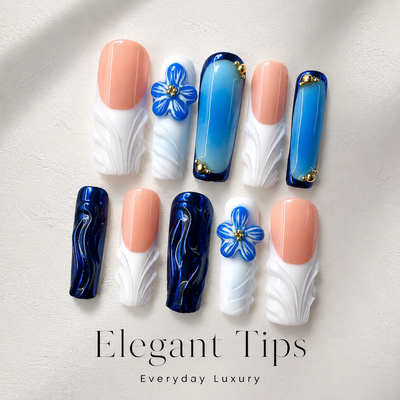 Medium Square Press On Nails - Black marble pattern nails, 3d...