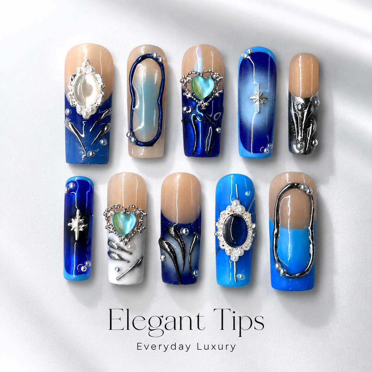 Medium Square Press On Nails - Long square fake nails wit...