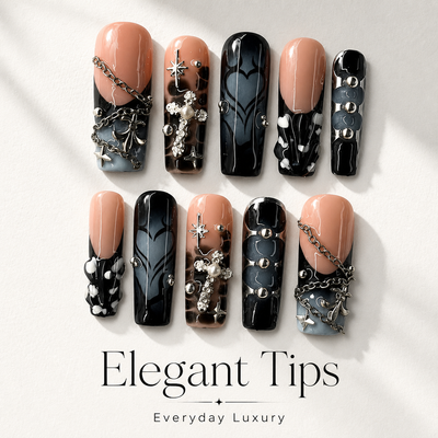 Medium Square Press On Nails - Gothic punk fake nails with 3d m...