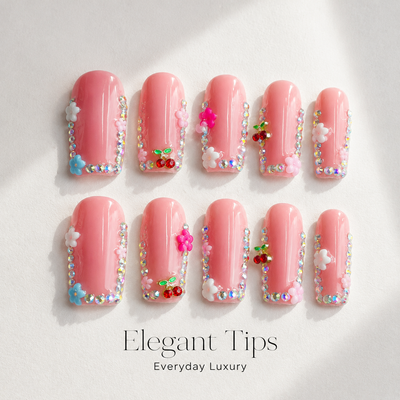 Medium Square Press On Nails - 3D Flower Charm Sea Shell