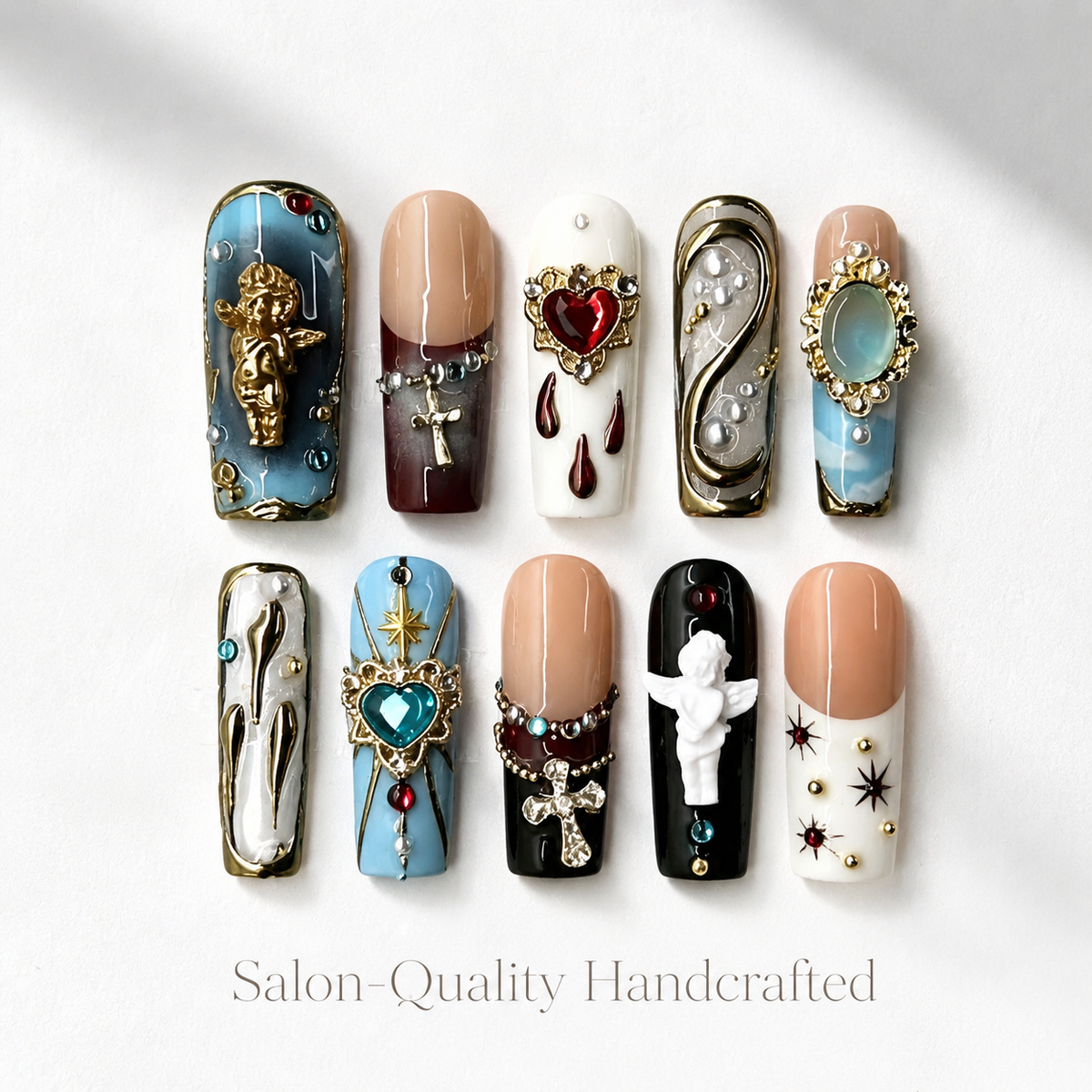 Medium Square Press On Nails - Long square 10 pieces, handcrafted luxury