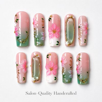 Medium Square Press On Nails - Long square handcrafted press-on nai...