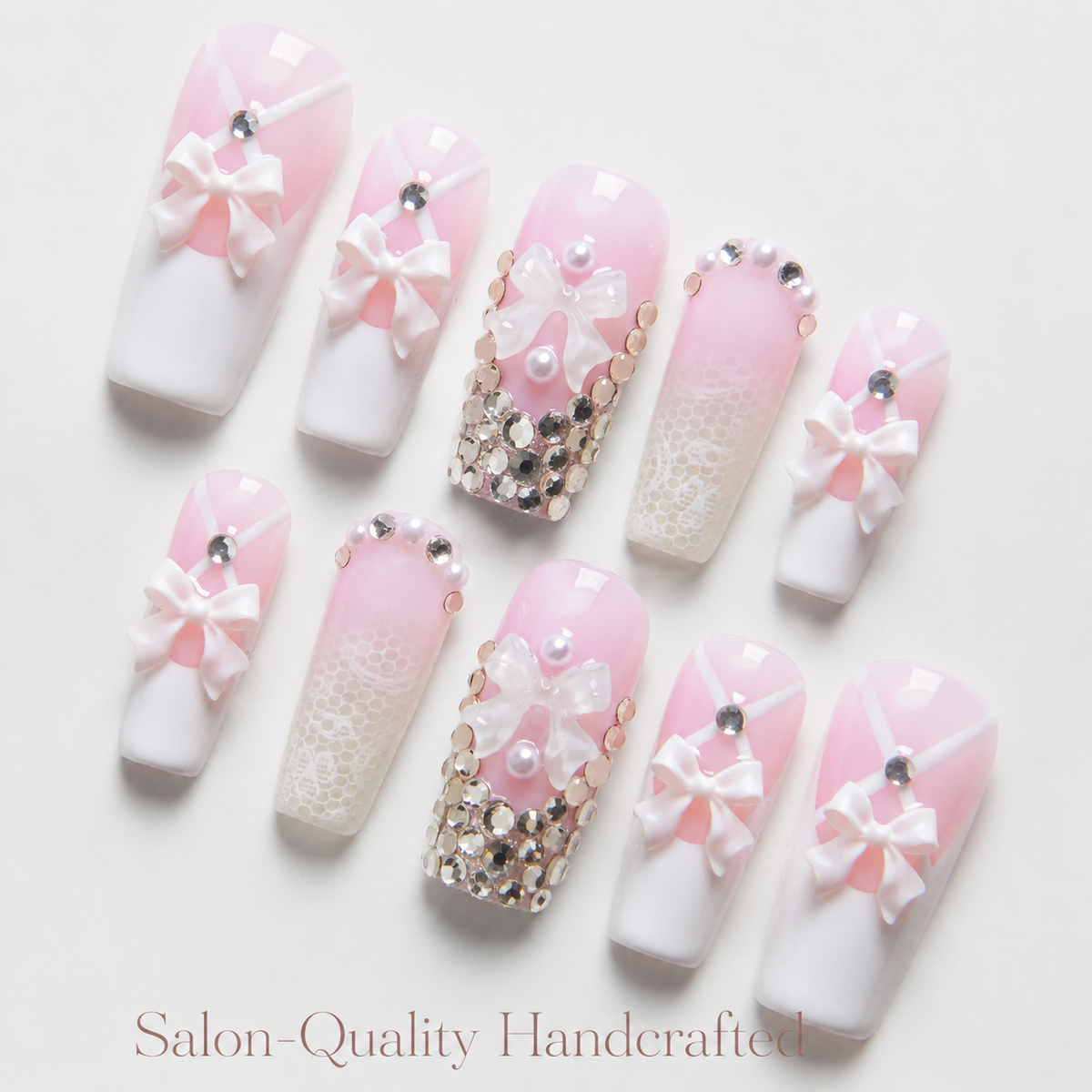 Medium Square Press On Nails - Red star glitter nails, 3d rhi...