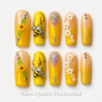 Medium Square Press On Nails - Blue glitter sparkle nails, 3d...