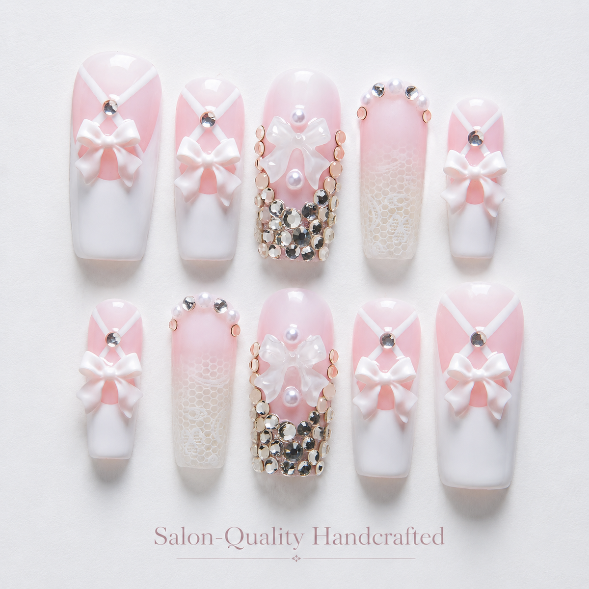 Medium Square Press On Nails - Red star glitter nails, 3d rhi...